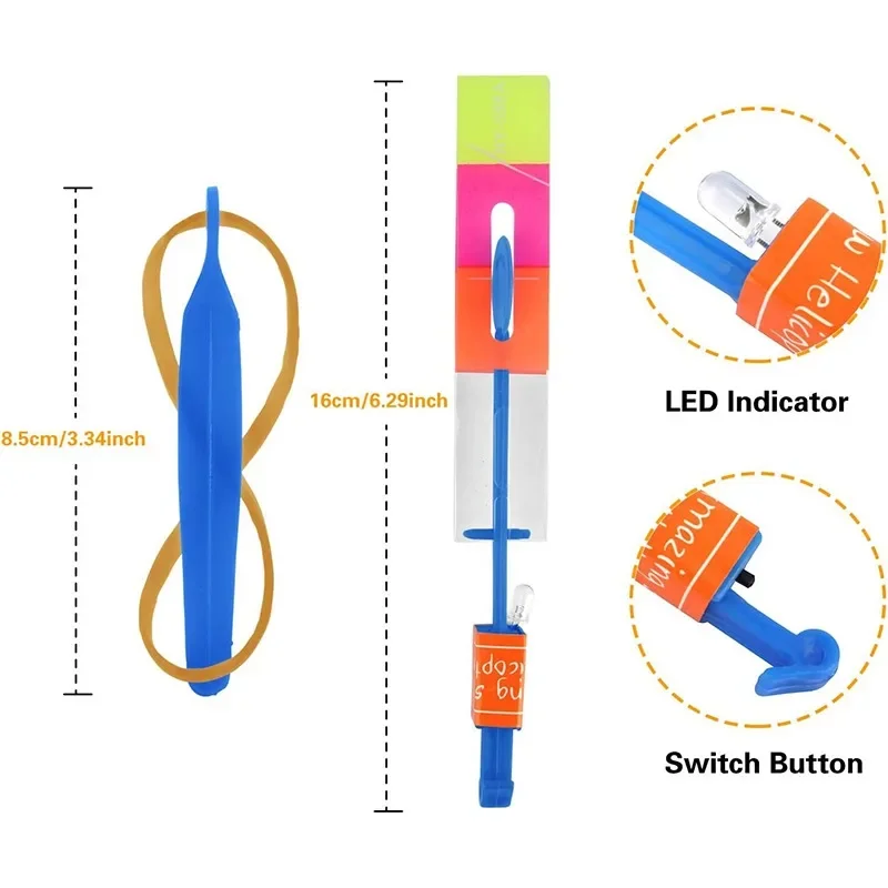 Outdoor Flash Rocket toy LED Lights Glowing Slingshot Rocket Helicopter Flying Toy kid's Party Fun Gift Rubber Band Ejector Toys - Image 4