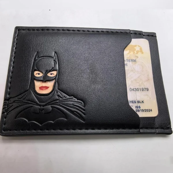 Leather Bat Wallet Personalized Superhero Mask Card Holder Bat ID Heroic Wallet Gift