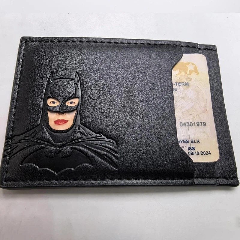 Leather Bat Wallet Personalized Superhero Mask Card Holder Bat ID Heroic Wallet Gift