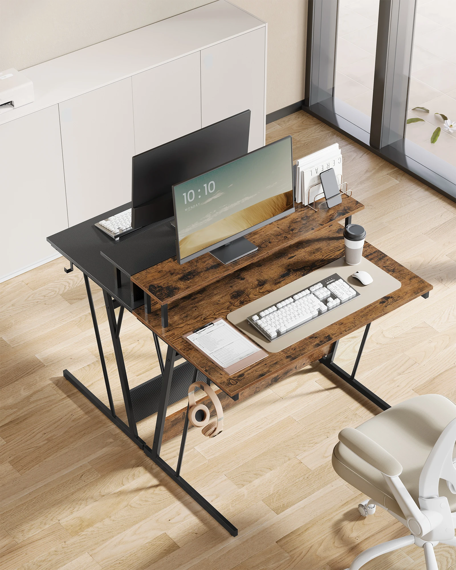 VASAGLE desk, with built-in sockets strip, LED lighting - Image 4
