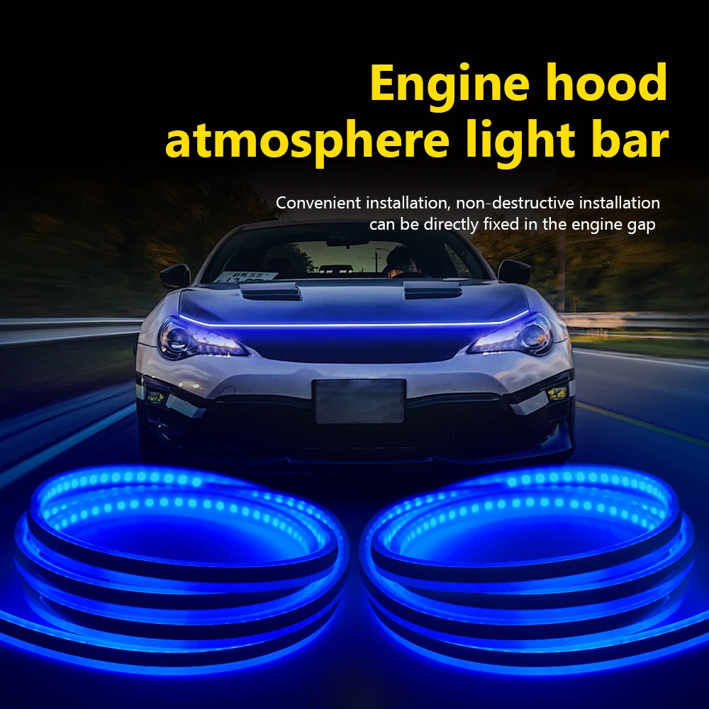 Car Hood DRL Daytime Running Lamp RGB Atmosphere Light Strip Waterproof Exterior Parts For Car Headlight Decorative Ambient Lamp - Image 2