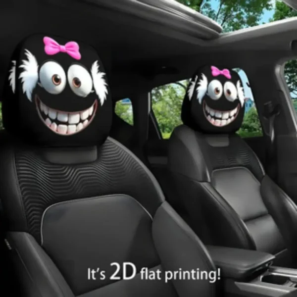 Smiley Face Printed Car Pillowcase Soft Comfortable Decorative Cushion Cover Auto Seat Headrest Washable Polyester Fabric 2PCS