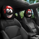 2-piece set of pirate cartoon expression car headrest covers, retractable and easy to install, a must-have for your journey