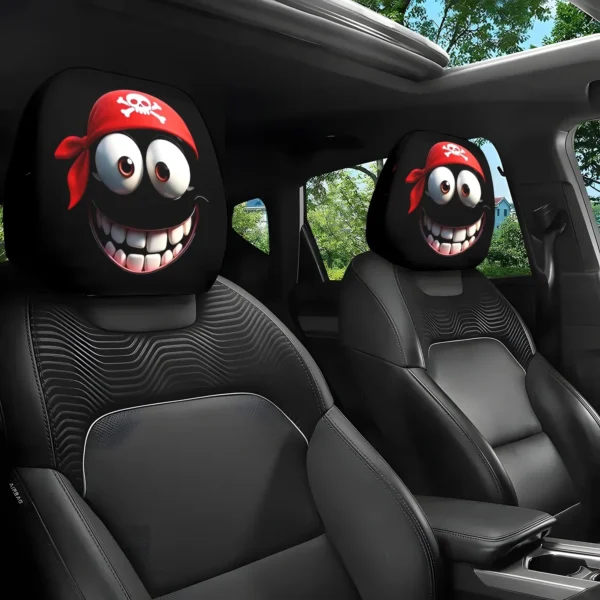 2-piece set of pirate cartoon expression car headrest covers, retractable and easy to install, a must-have for your journey