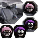 Purple Beret Car Headrest Cover Smile Face Print Neck Pillow Protector Washable Stain Resistant Interior Decor Accessory