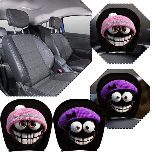 Purple Beret Car Headrest Cover Smile Face Print Neck Pillow Protector Washable Stain Resistant Interior Decor Accessory