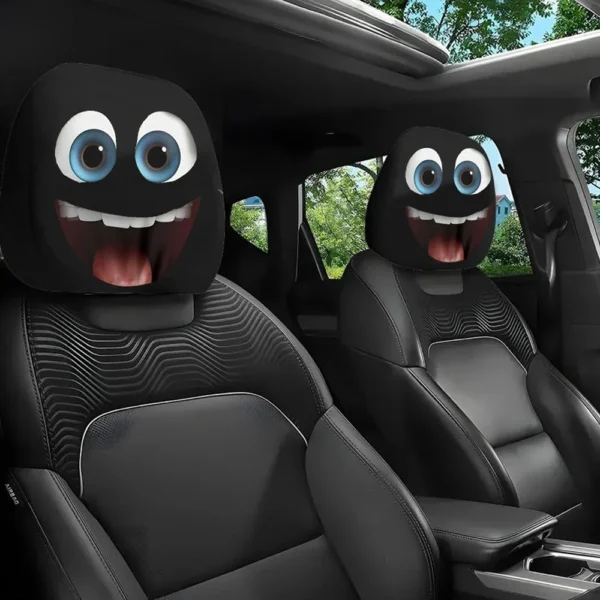 2PCS Double-sided Printed Smiling Face Car Headcase, Cute Fun Car Interior Personalized Decoration