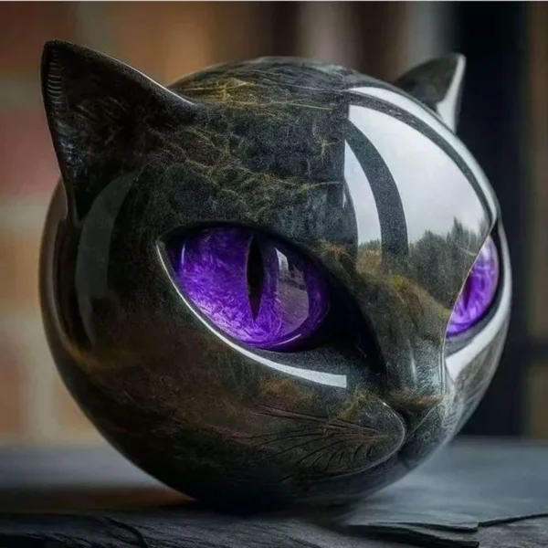 1Pcs Purple Luxurious Black Cat Stone Resin Sculpture - Elegant Volcanic Rock Effect Statue with Intricate Marble-Patterned Eyes and Sharp Ears, Meticulously Detailed and Durable Home/Office Decoration, No Electricity Needed, Perfect Gift for Cat Lovers