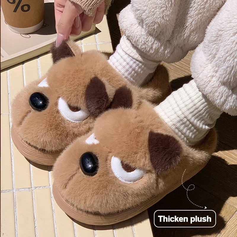 Husky Dog Faux Fur Couple Winter Slippers Chunky Platform Non Slip House Shoes Woman Comfort Fluffy Plush Outdoor Slippers Women - Image 4