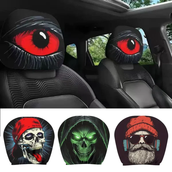2PCS Universal Fit Double-Sided Print Car Seat Head Protector Cute Funny Cartoon Eyes Cars Headrest Covers for Cars Vans Trucks
