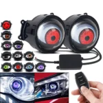 LED Car Dynamic Devil Eye Light Headlight Decoration 3-inch 33Mode 3D Lens Pupil Eagle Eye Lamp With Remote Control Retrofit Kit