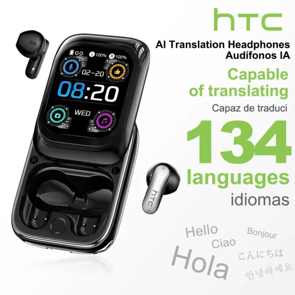 【HTC NE48】Earphones Bluetooth V6.0 TWS in-Ear Wireless Headphones AI Translator Earbud HD LED Screen Noise Reduction Calling